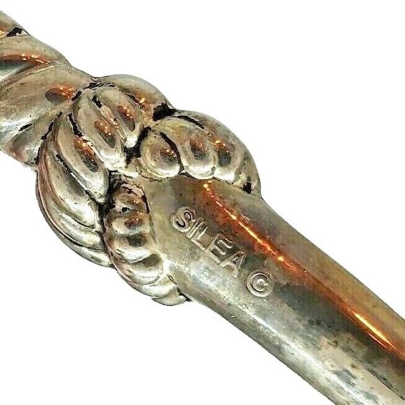 Silea Silver Plate Salad Serving Set Fork & Spoon Textured Rope Handle -Italy - Picture 14 of 14